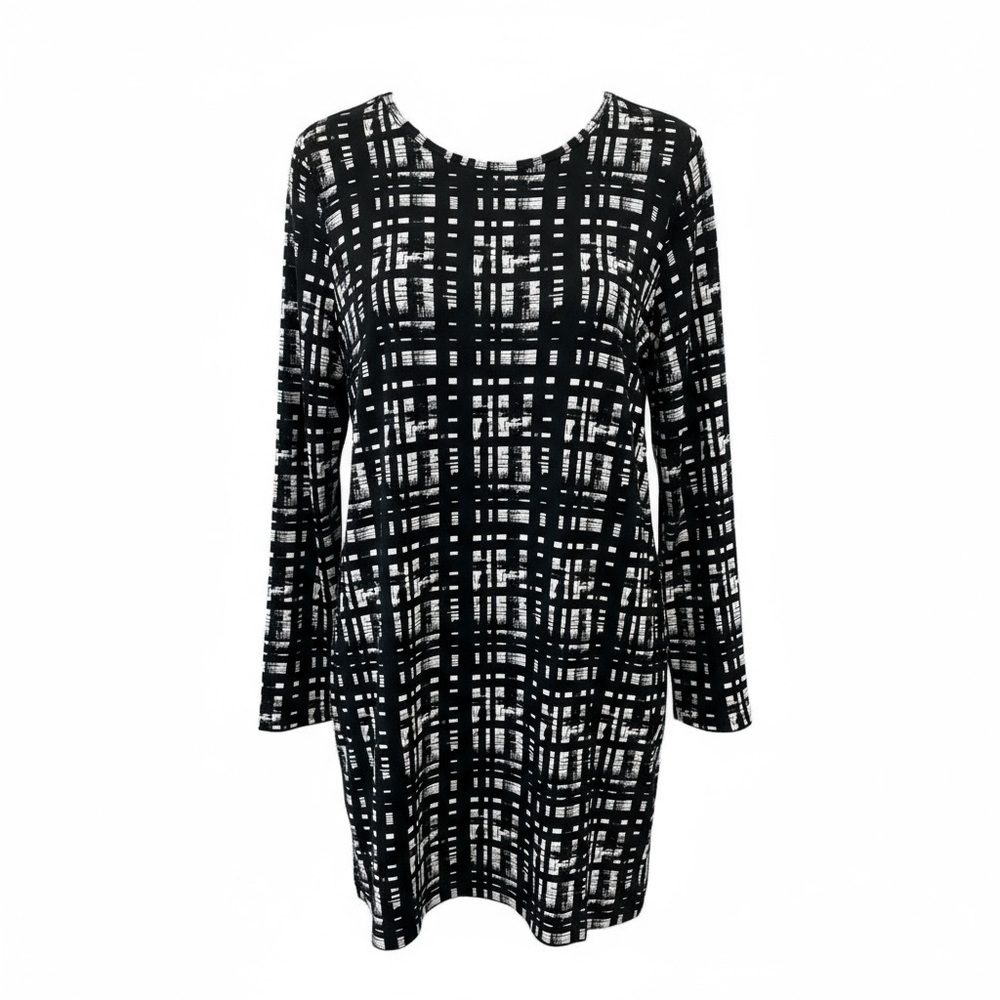 MICHAEL Michael Kors Black and White Patterned Long Sleeve Midi Dress